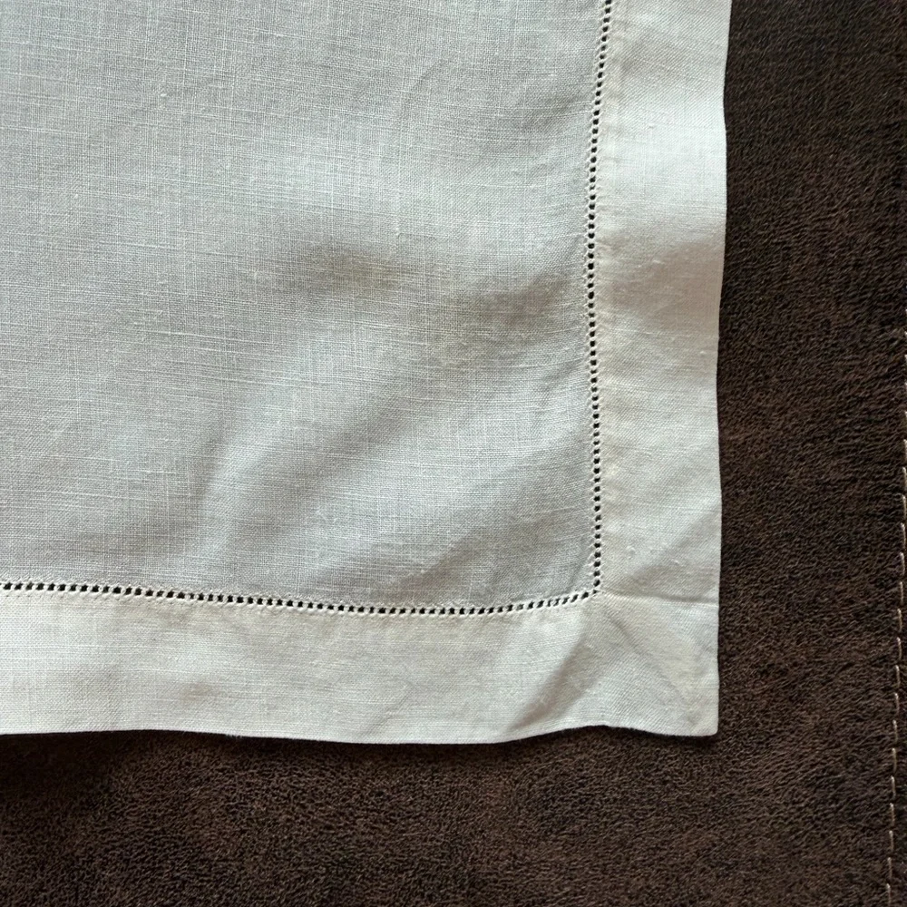 Off White Vintage Square Linen Tablecloth